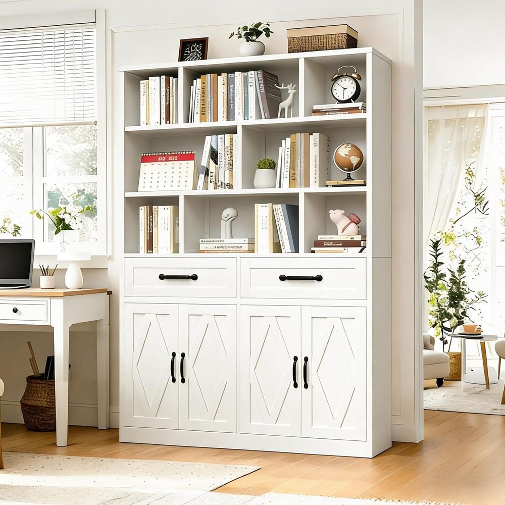 Home Office Free - Sturdy Metal Tall Bookcase with Cabinet,
