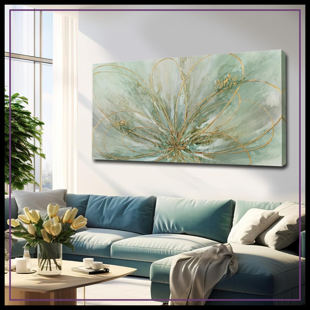 Home Office X Post - Green Flowers Canvas Wall Art Modern