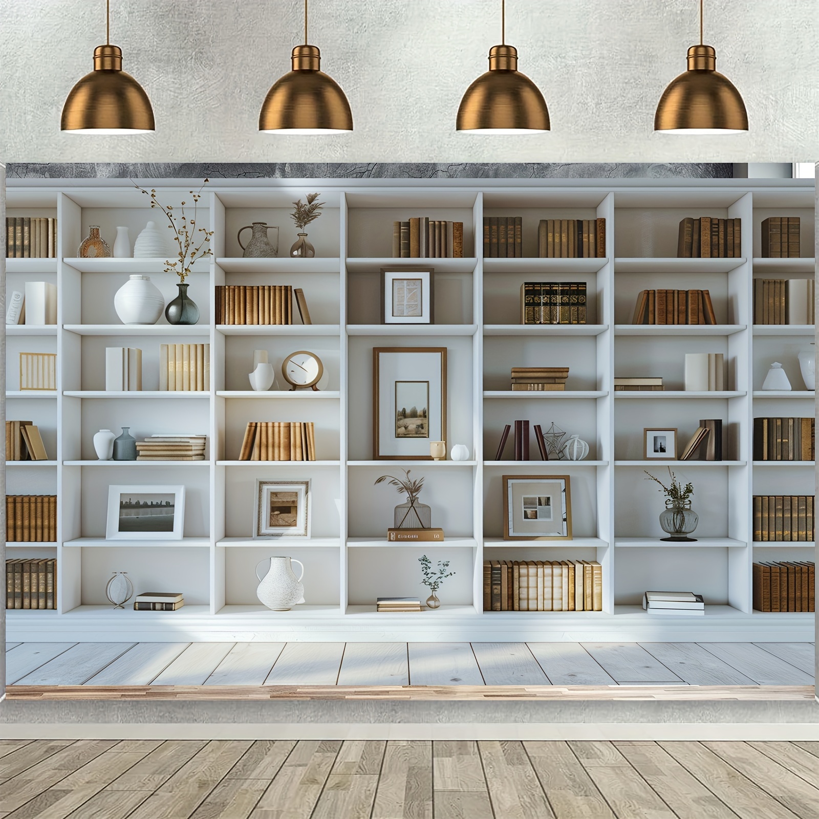 Home Office Zoom Background - 1pc White Bookshelf background Bookcase background