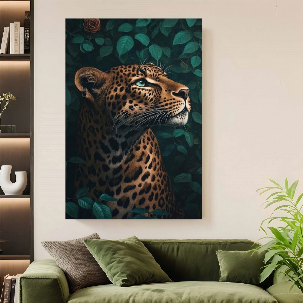 Home Office Head - Framed Flat, 1pc Wooden Framed Leopard