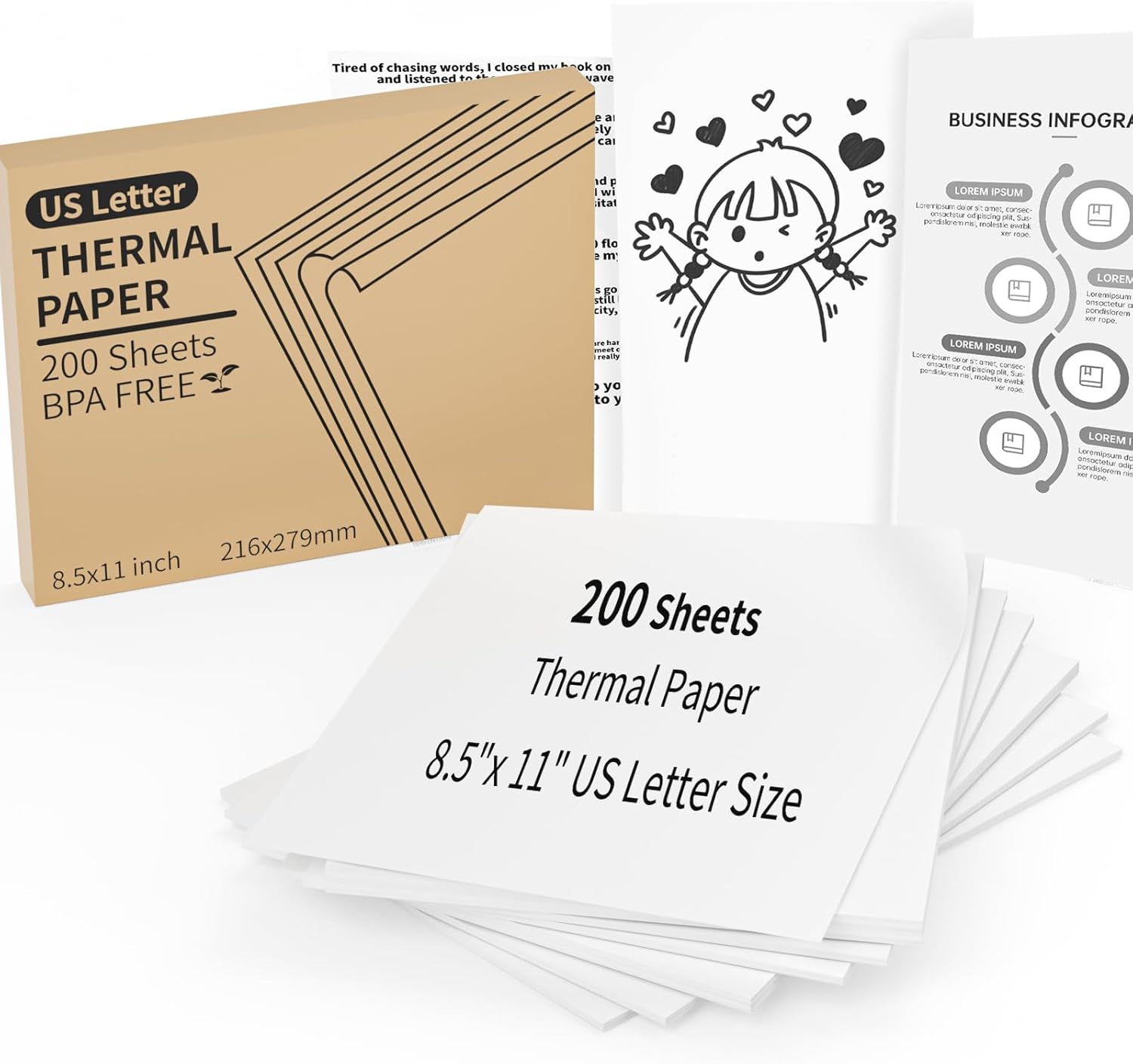 Home Office Printer - 200 Sheets Thermal Printer Paper, 8.5x11