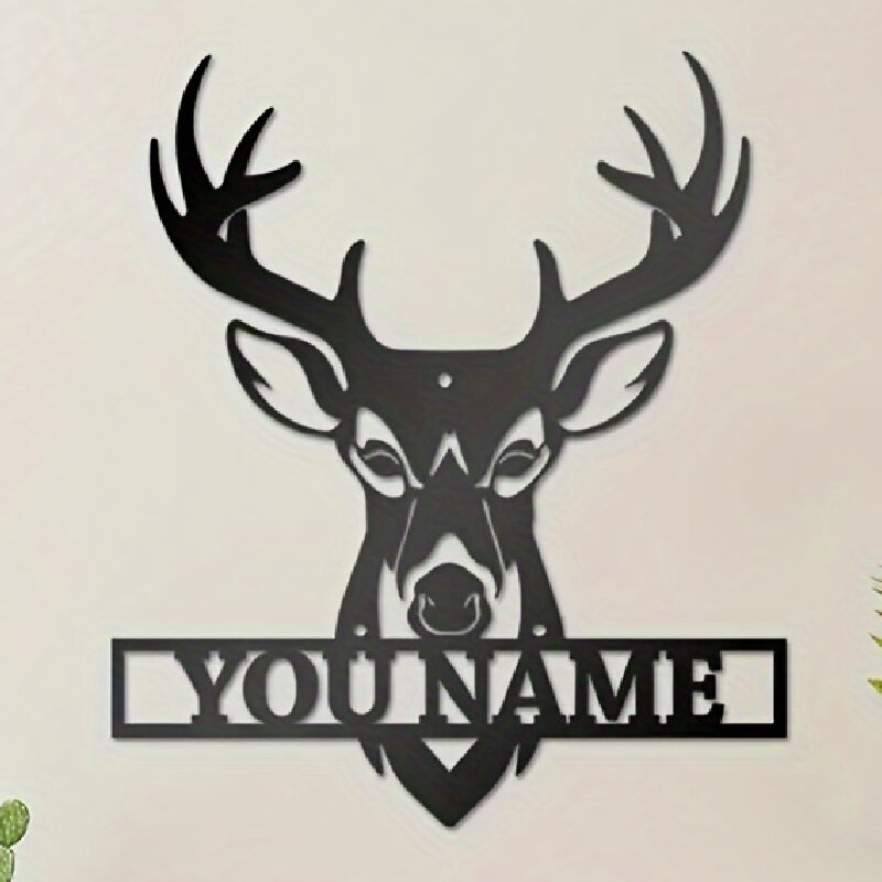 Home Office Head - Customized Name&Elk Head Design Metal Art
