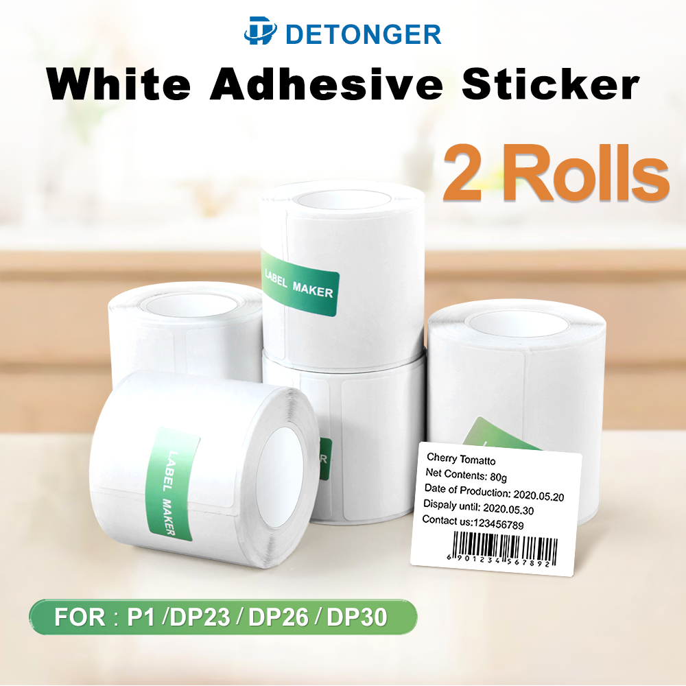Home Office Printer - DETONGER 2 Rolls White Square Self-Adhesive