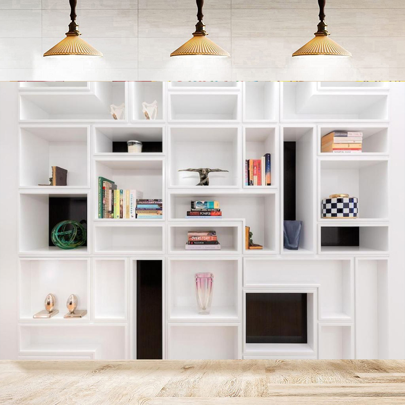 Home Office Zoom Background - White Bookshelf Photography Backdrop Bookcase Office