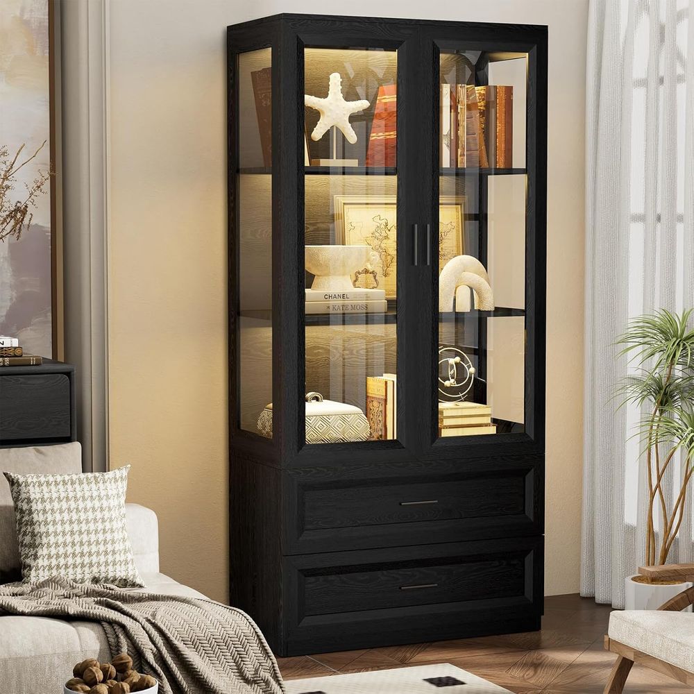 Home Office Free - LED-Illuminated Acrylic Display Cabinet, 67 Curio
