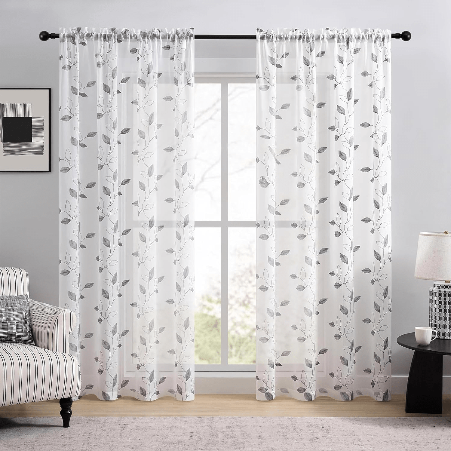 Home Office Rate - 1/2 Pcs Leaf Pattern Floral Semi-Transparent