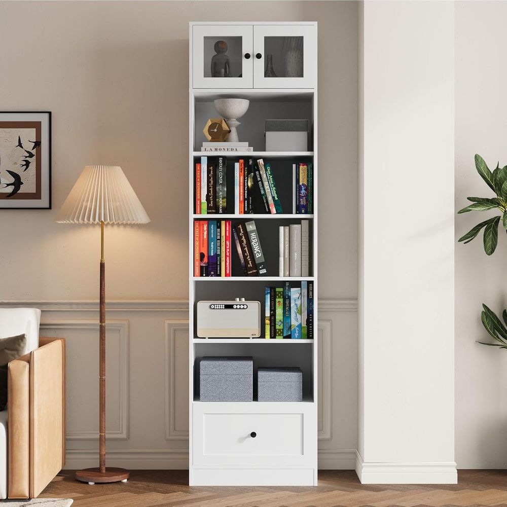 Home Office Free - 7-Tier Glass Door Bookcase, 85.5 Tall,