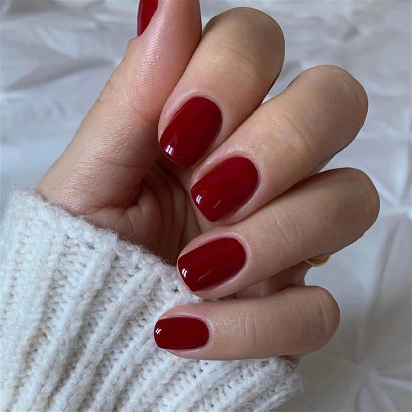 Home Office Head - 24Pcs/Box Short False Nails Pure Color