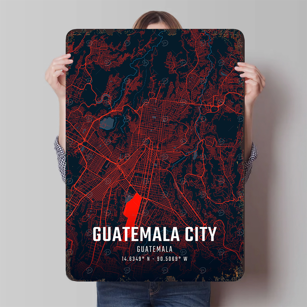 Home Office Guatemala - Guatemala City Map Metal Wall Art