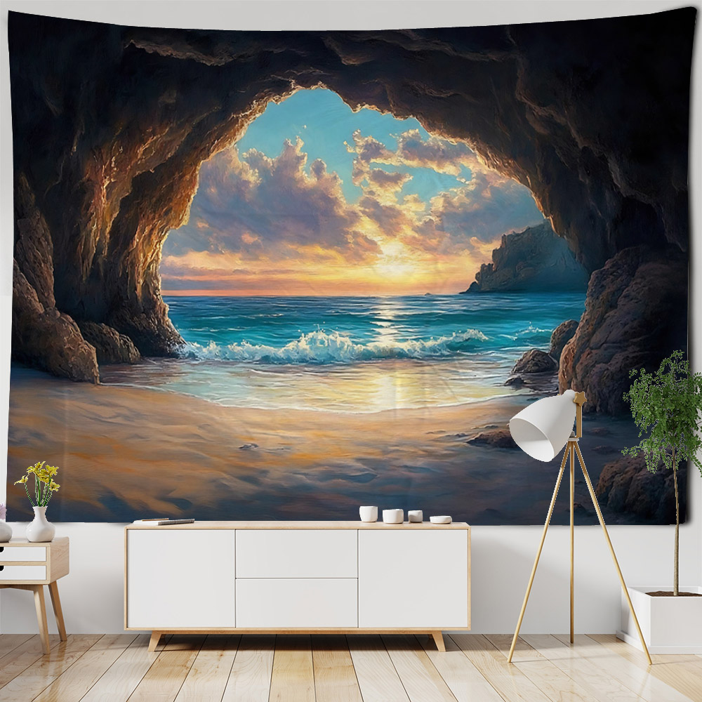 Sea view oil painting tapestry - Home Office With View avaliação e preço