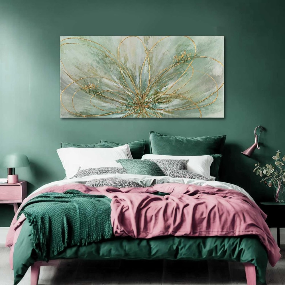 Green Flowers Canvas Wall Art  - Home Office X Post avaliação e preço