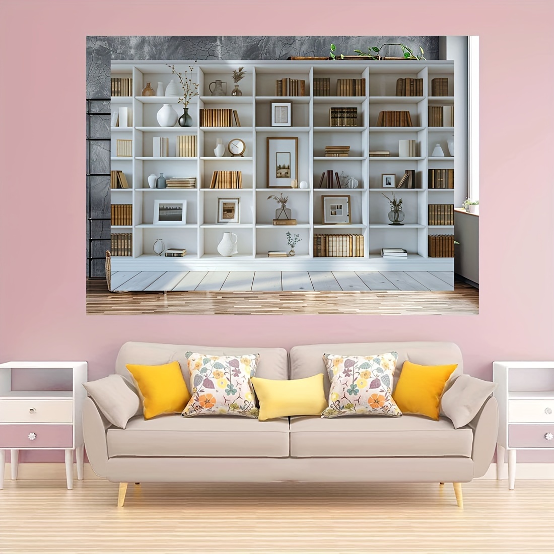 1pc White Bookshelf background - Home Office Zoom Background avaliação e preço