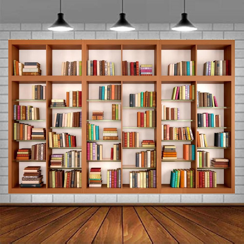 Modern Wooden Bookshelf Photog - Home Office Zoom Background avaliação e preço