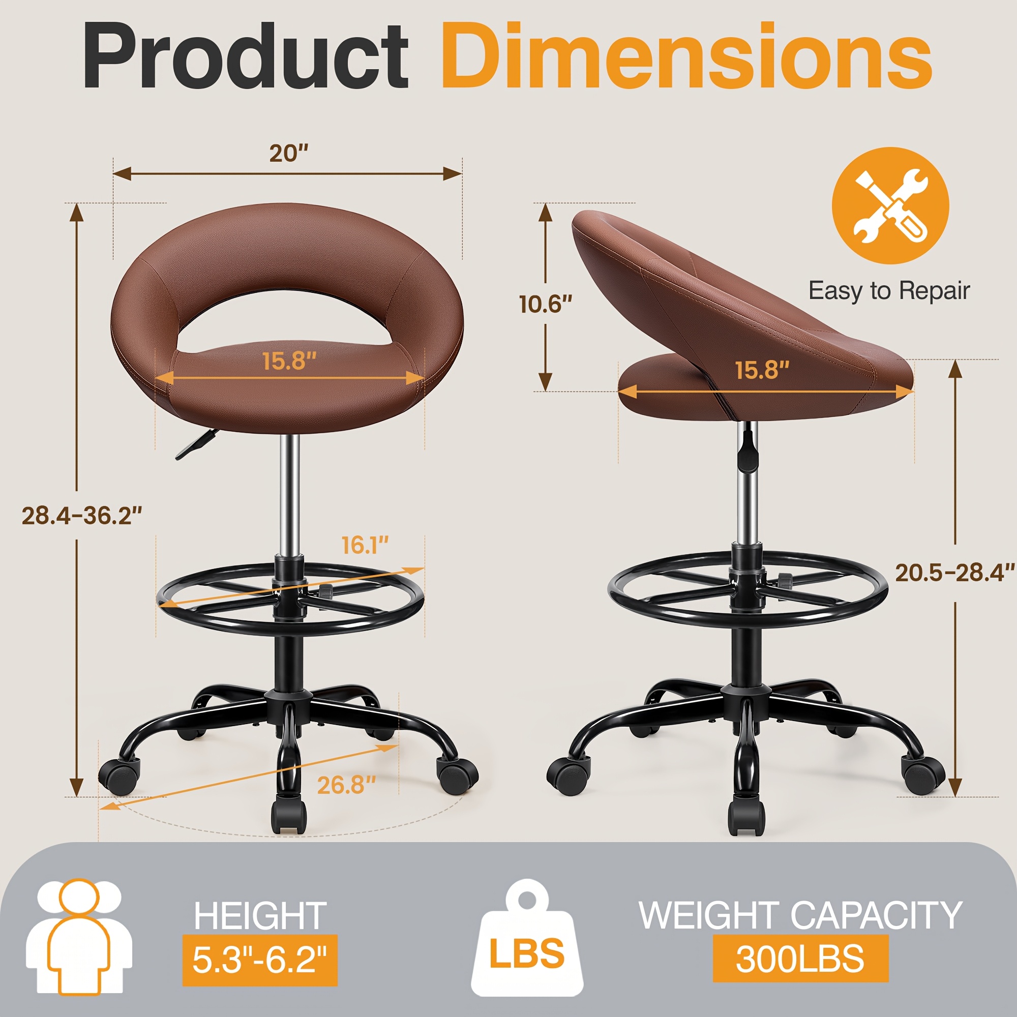 Ergonomic Drafting Chair - PU  - Home Office Free avaliação e preço
