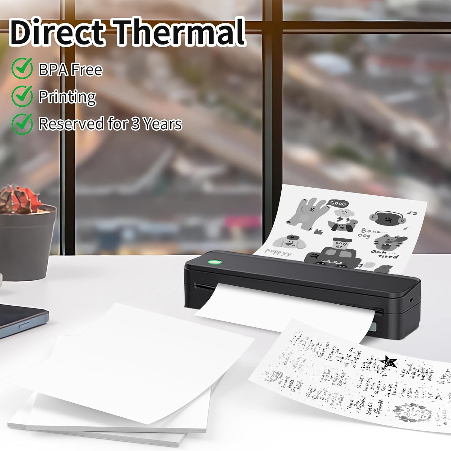 200 Sheets Thermal Printer Pap - Home Office Printer avaliação e preço