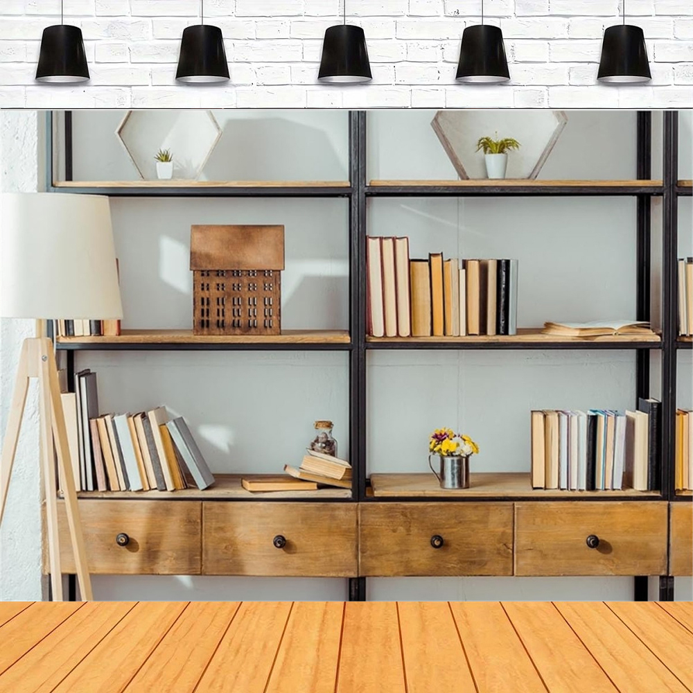Living Room Bookshelf Backdrop - Home Office Zoom Background avaliação e preço