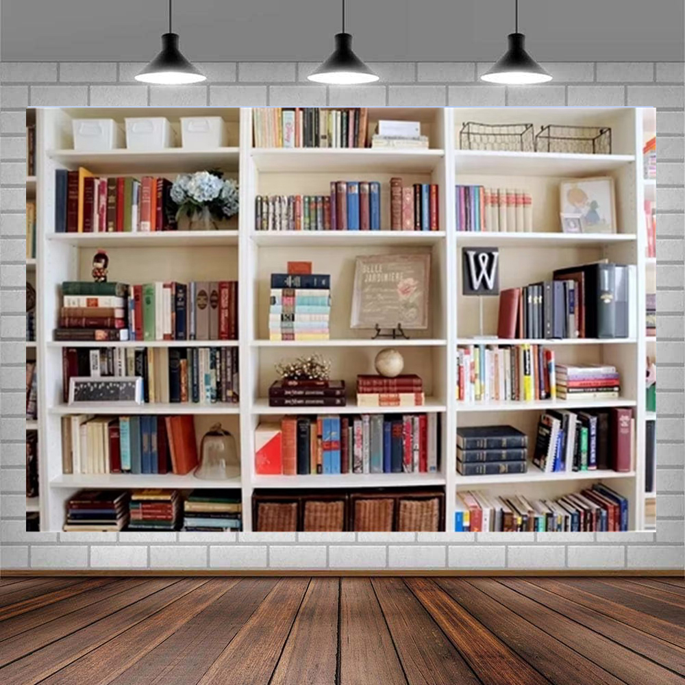 White Bookshelf Photography Ba - Home Office Zoom Background avaliação e preço