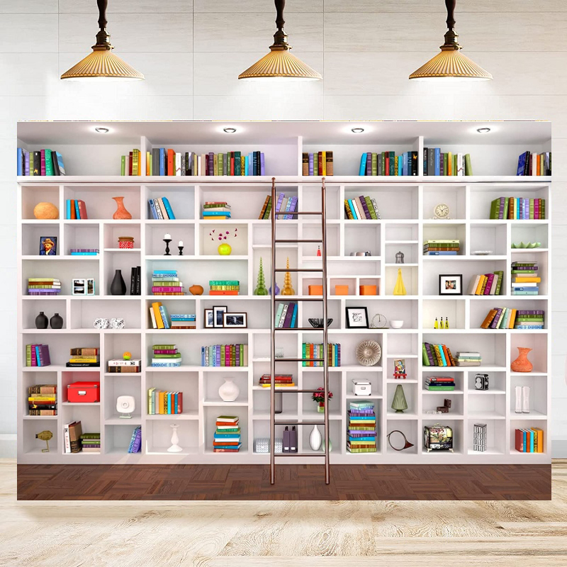White Bookshelf Photography Ba - Home Office Zoom Background avaliação e preço