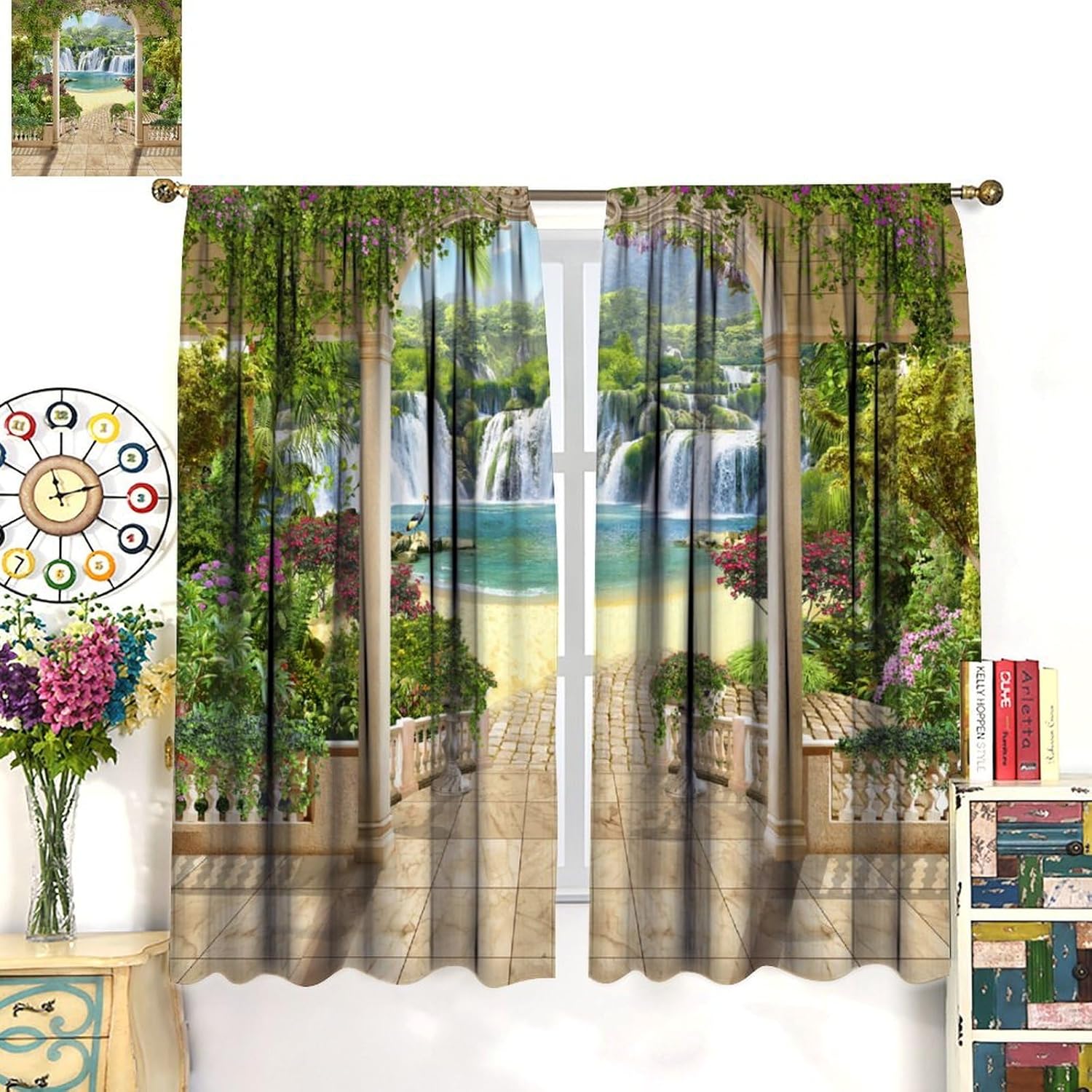 3D Waterfall Curtain Tropical  - Home Office With View avaliação e preço