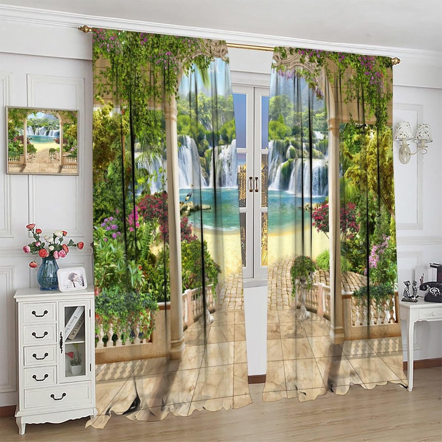3D Waterfall Curtain Tropical  - Home Office With View avaliação e preço