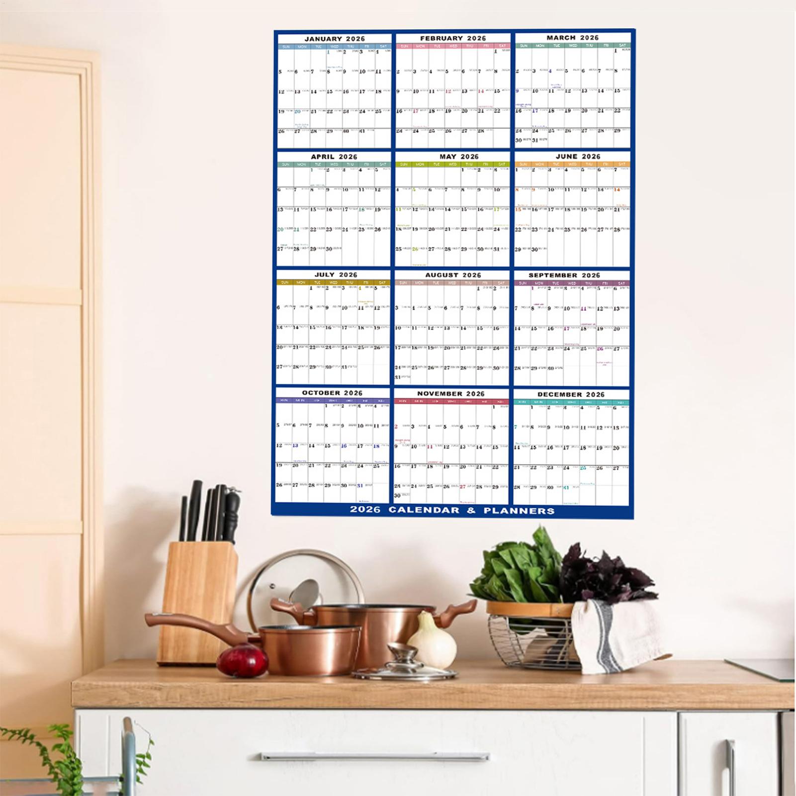 Large Erasable 2026 Wall Calen - Home Office Holidays 2026 avaliação e preço