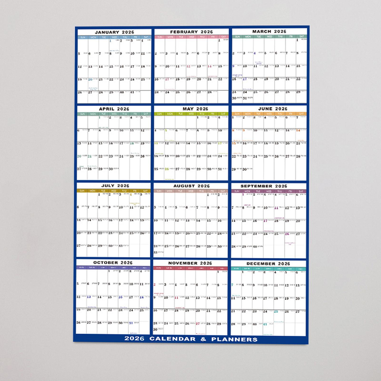 Large Erasable 2026 Wall Calen - Home Office Holidays 2026 avaliação e preço