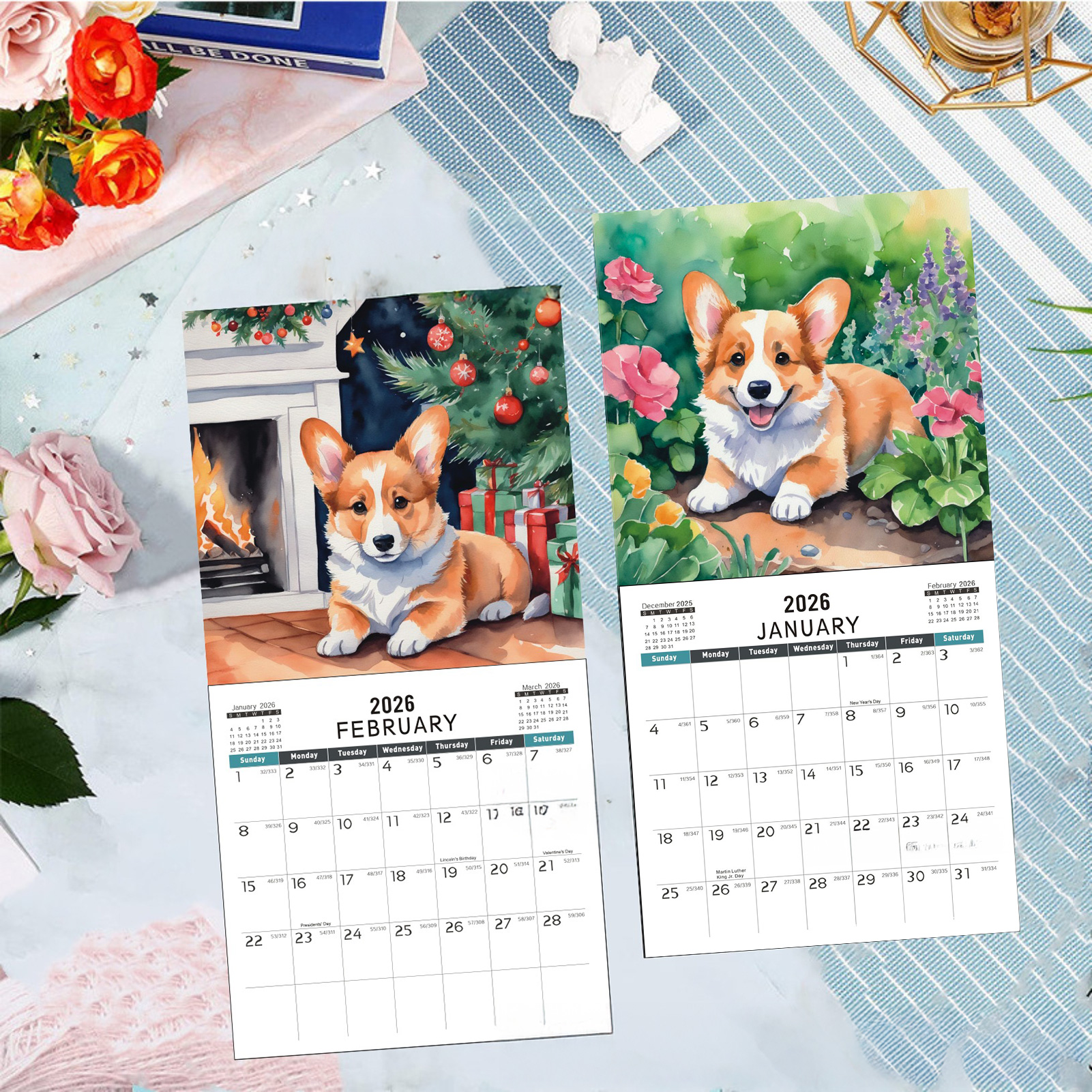 2026 Corgi Snow Day Calendar H - Home Office Holidays 2026 avaliação e preço