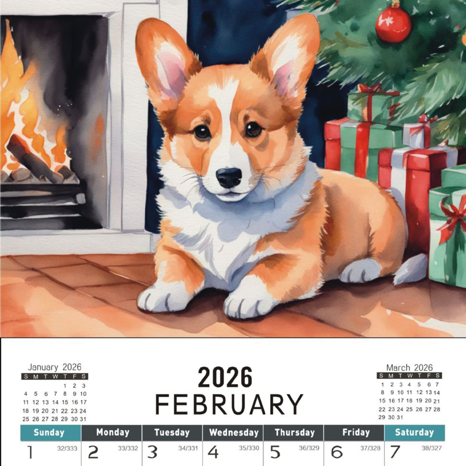 2026 Corgi Snow Day Calendar H - Home Office Holidays 2026 avaliação e preço