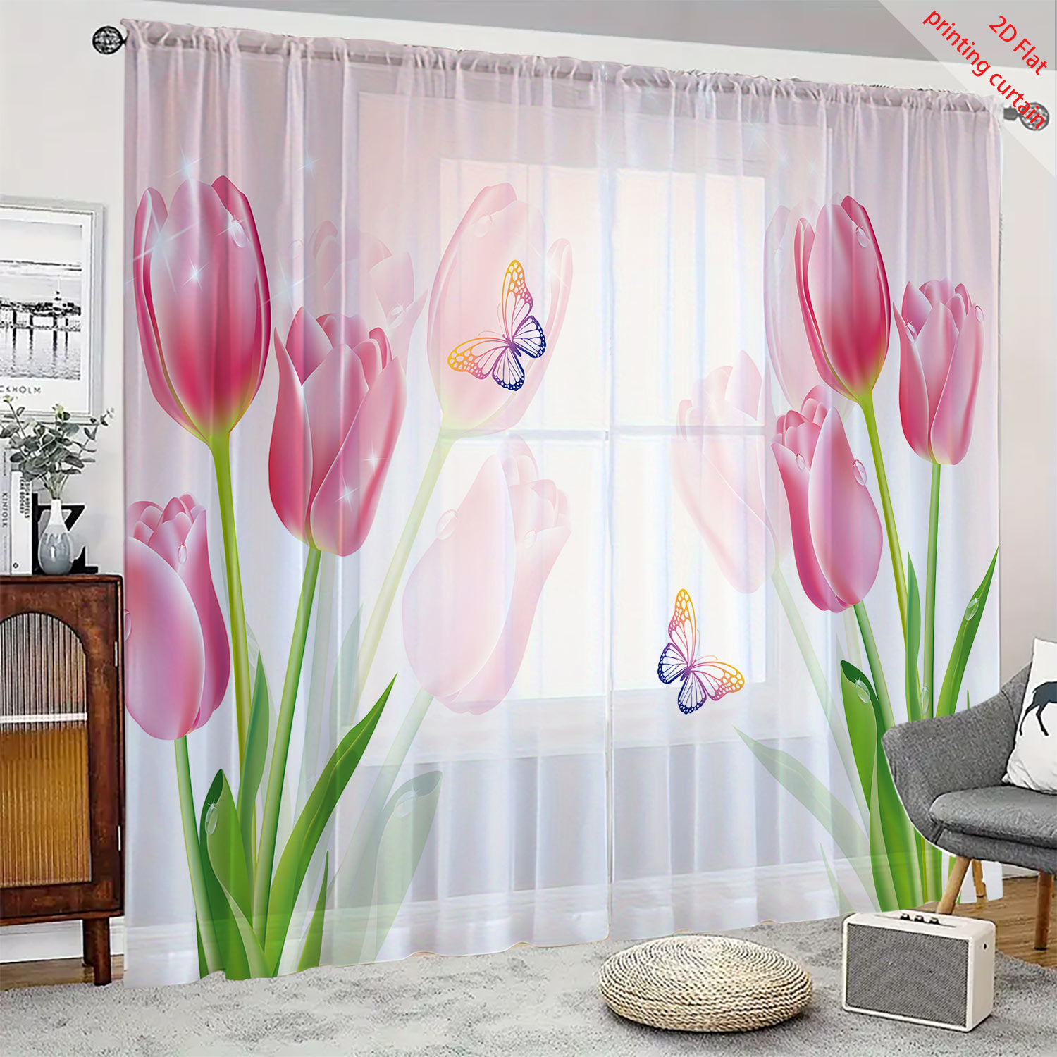 Pink tulip print transparent g - Home Office Rate avaliação e preço
