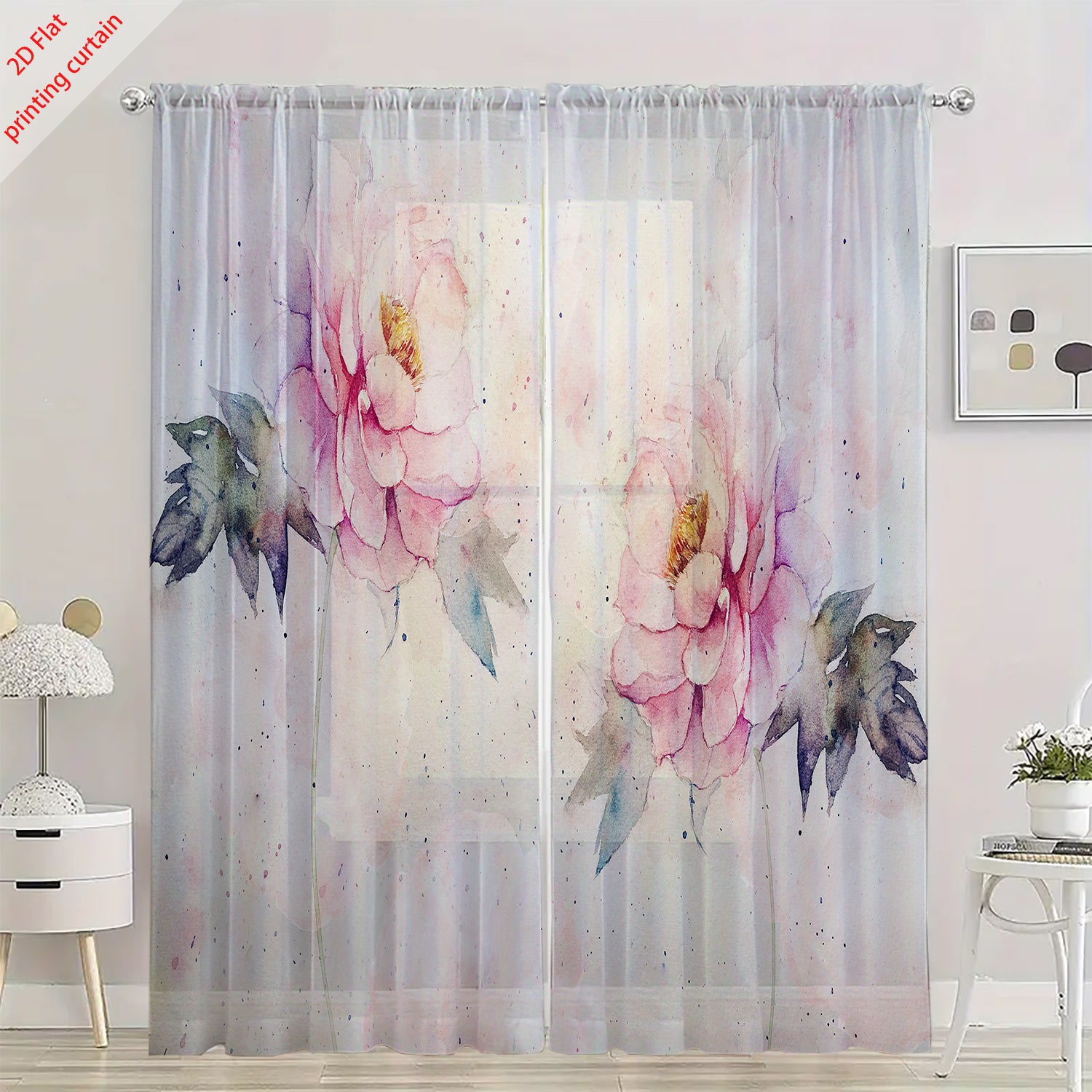 Pink tulip print transparent g - Home Office Rate avaliação e preço