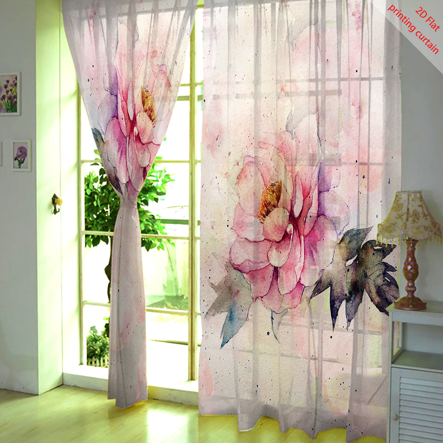 Pink tulip print transparent g - Home Office Rate avaliação e preço