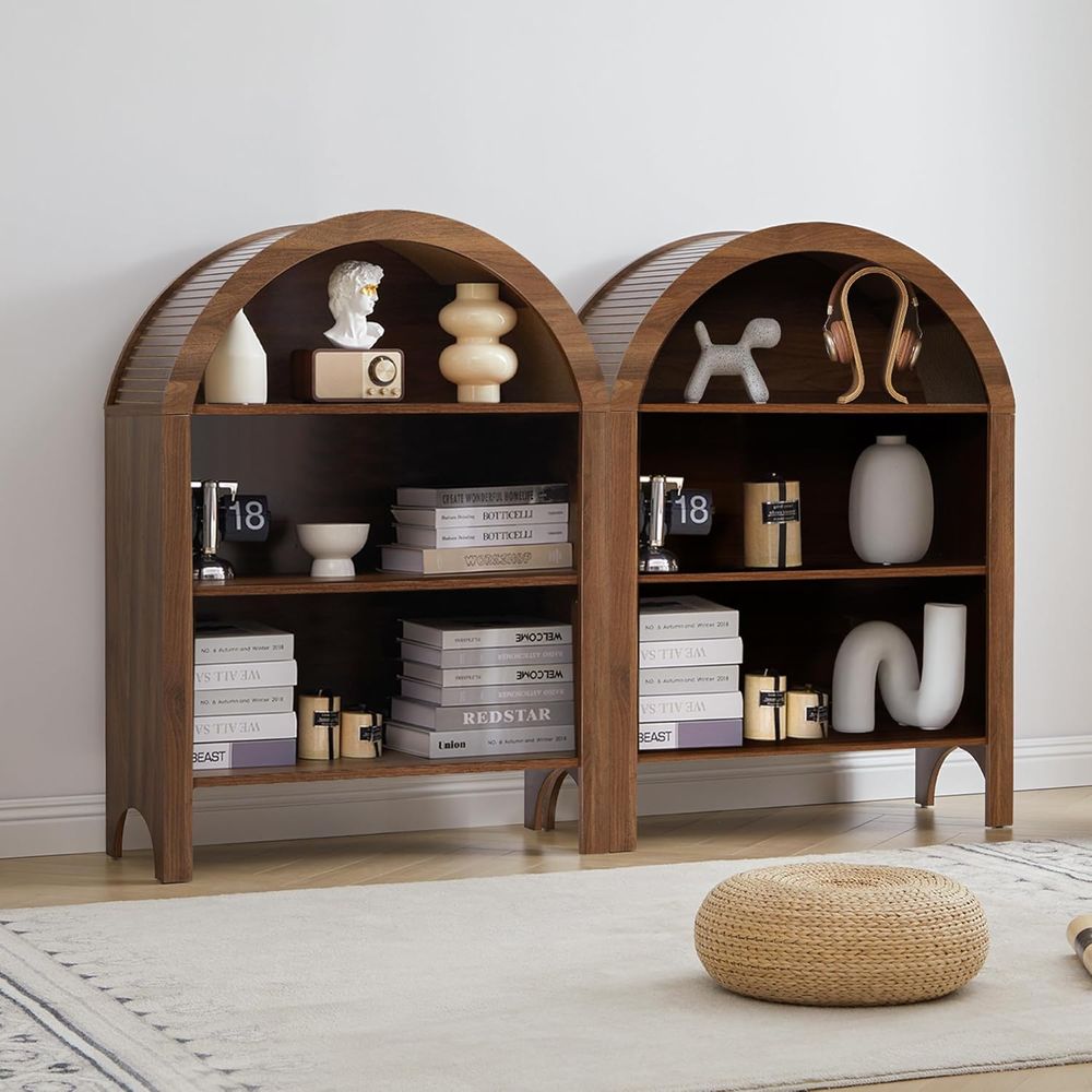 Walnut 3-Shelf Arched Bookcase - Home Office Free avaliação e preço