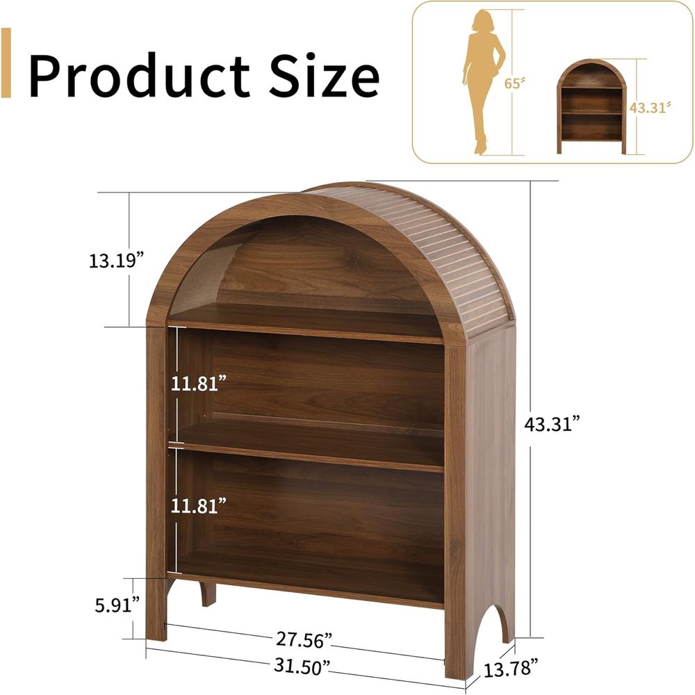 Walnut 3-Shelf Arched Bookcase - Home Office Free avaliação e preço