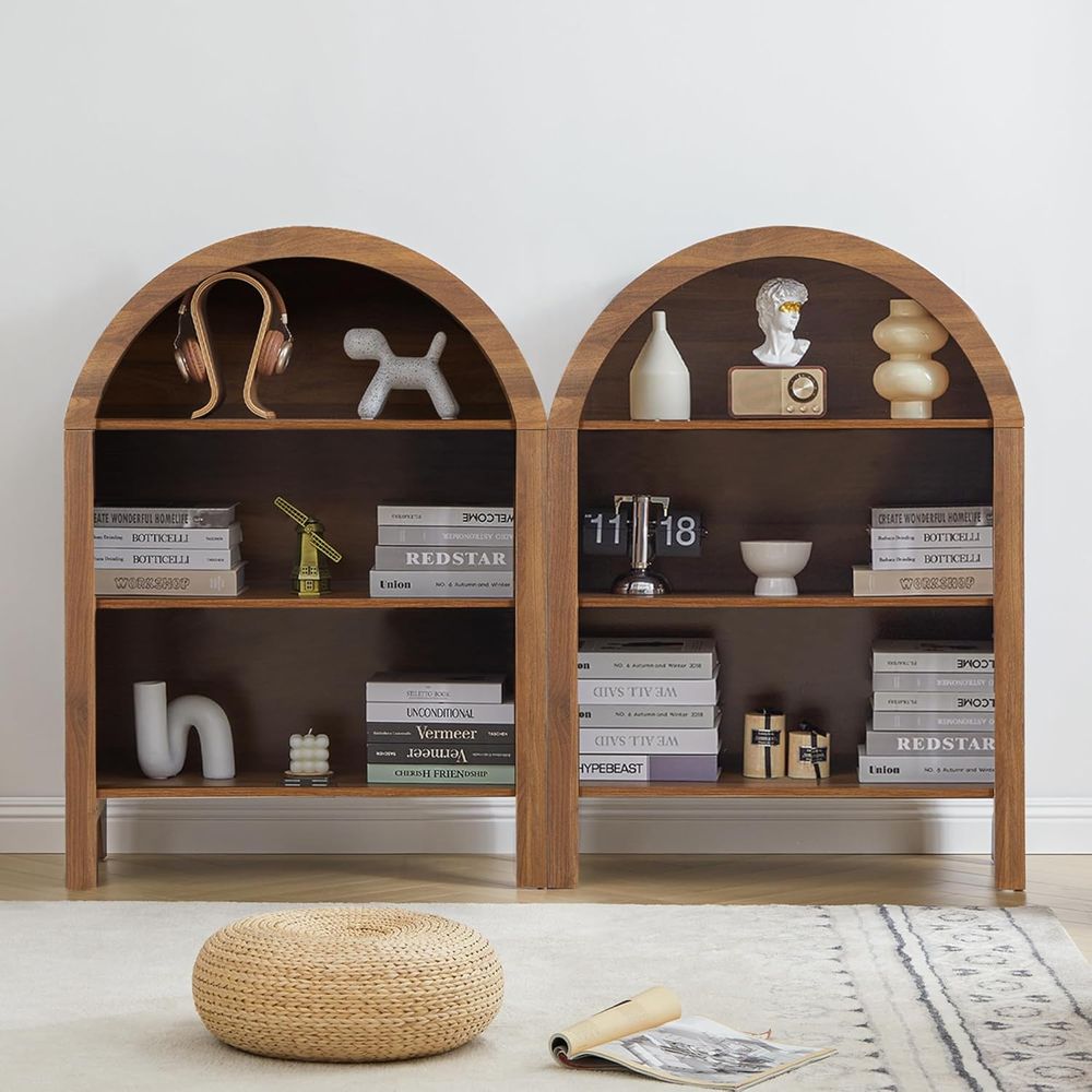 Walnut 3-Shelf Arched Bookcase - Home Office Free avaliação e preço