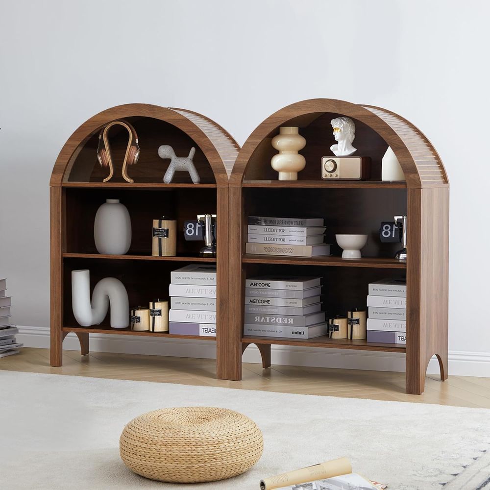 Walnut 3-Shelf Arched Bookcase - Home Office Free avaliação e preço
