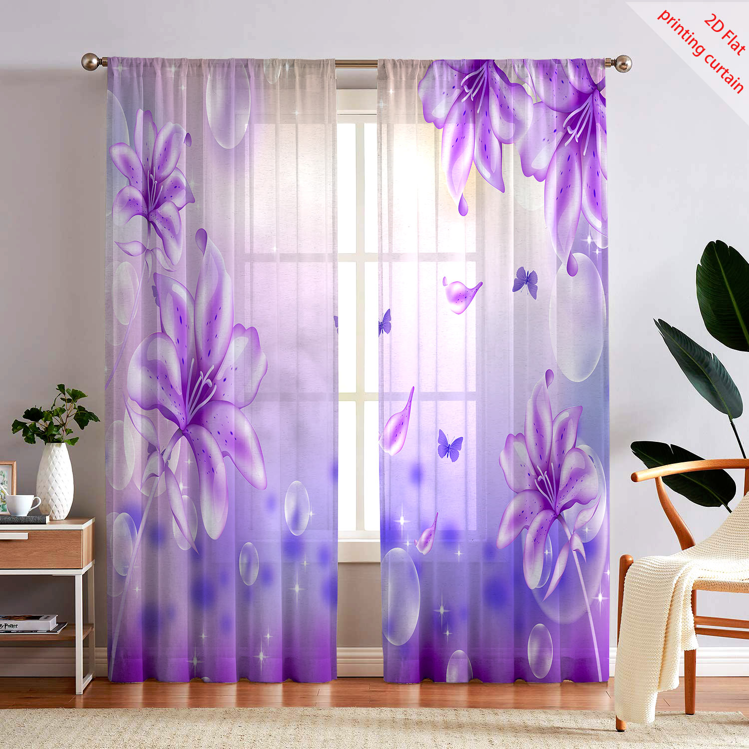 Purple flower printed transpar - Home Office Rate avaliação e preço