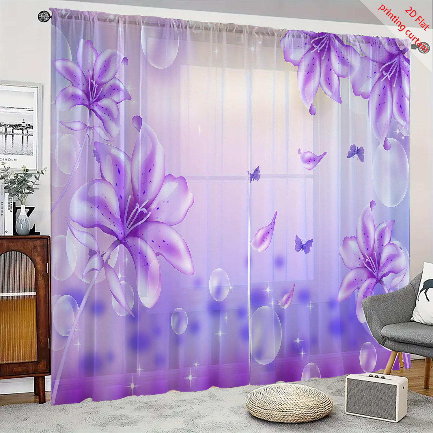 Purple flower printed transpar - Home Office Rate avaliação e preço
