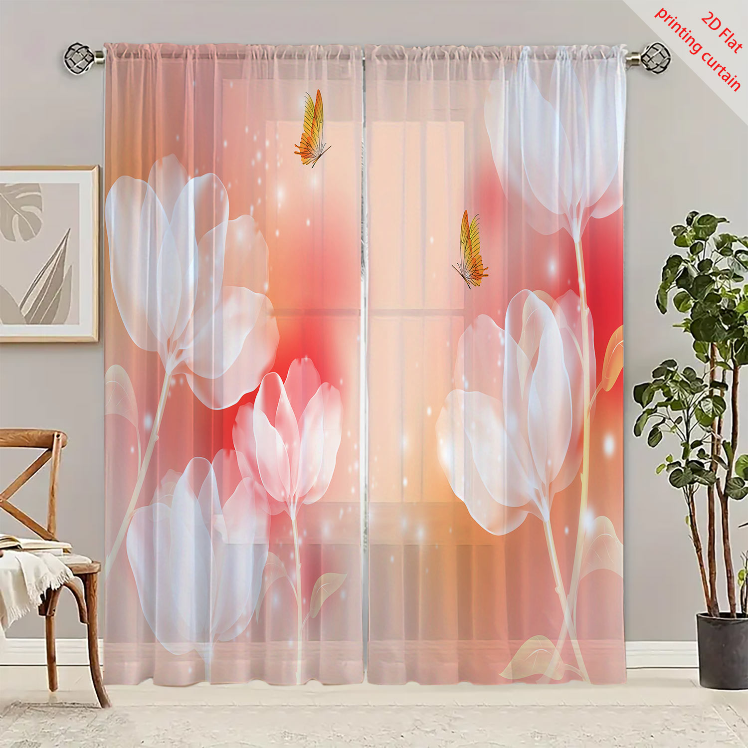 Purple flower printed transpar - Home Office Rate avaliação e preço