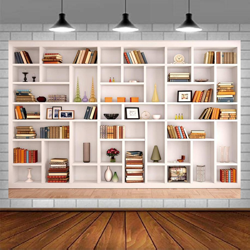 White Bookshelf Photography Ba - Home Office Zoom Background avaliação e preço
