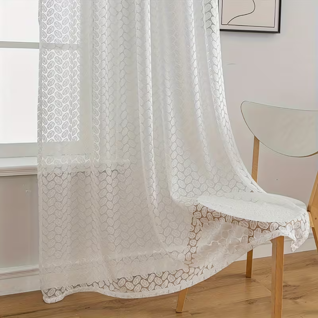 2PCS white leaf lace curtain,  - Home Office Rate avaliação e preço