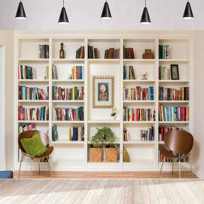 White Bookshelf Photography Ba - Home Office Zoom Background avaliação e preço