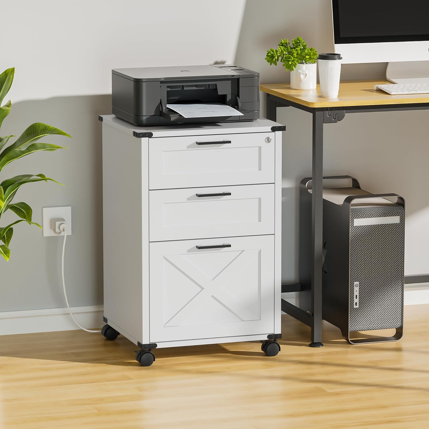 Small Wood File Cabinet with L - Home Office Printer avaliação e preço