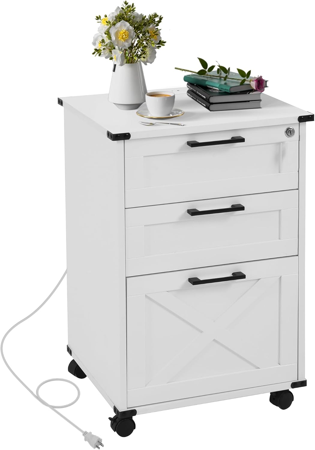 Small Wood File Cabinet with L - Home Office Printer avaliação e preço