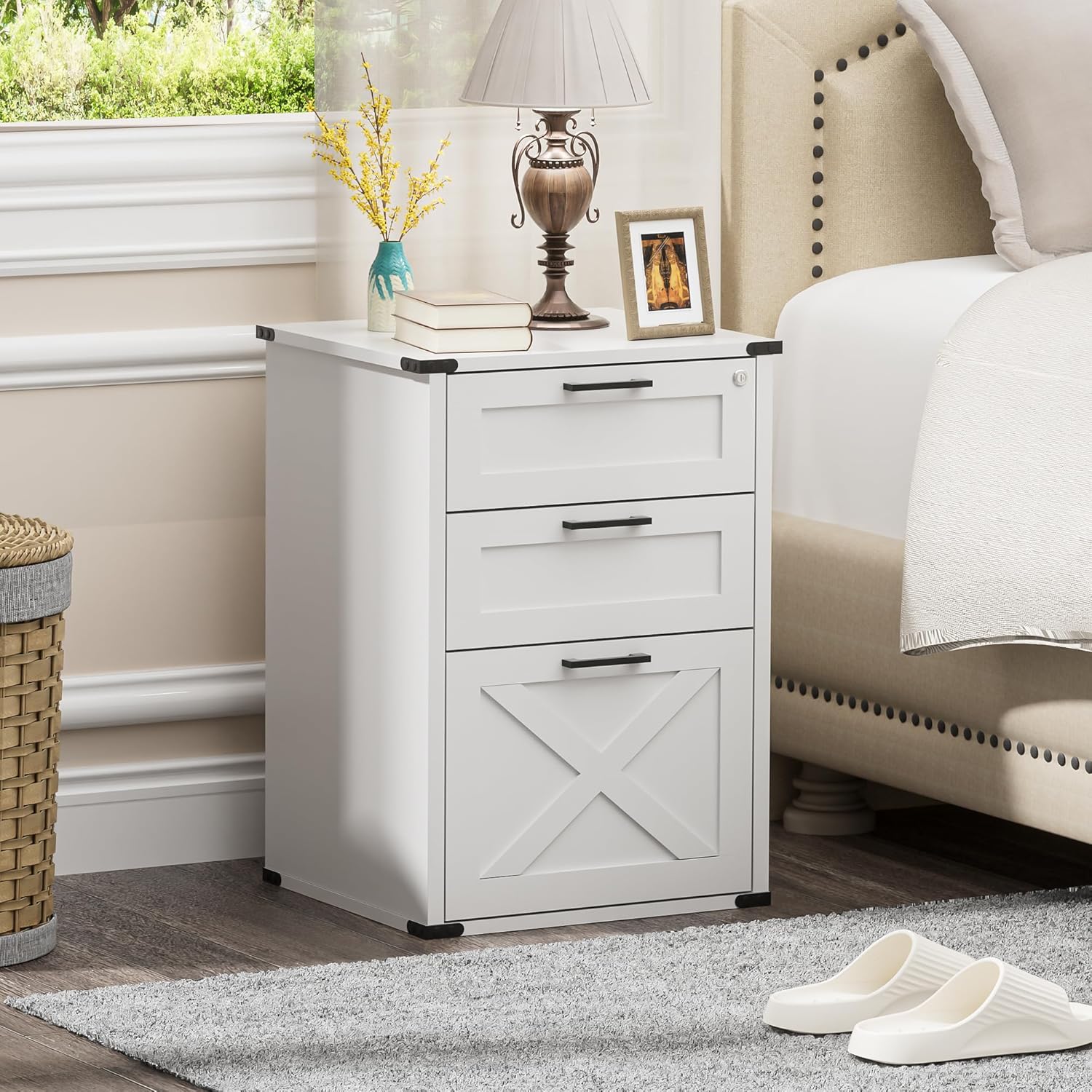Small Wood File Cabinet with L - Home Office Printer avaliação e preço
