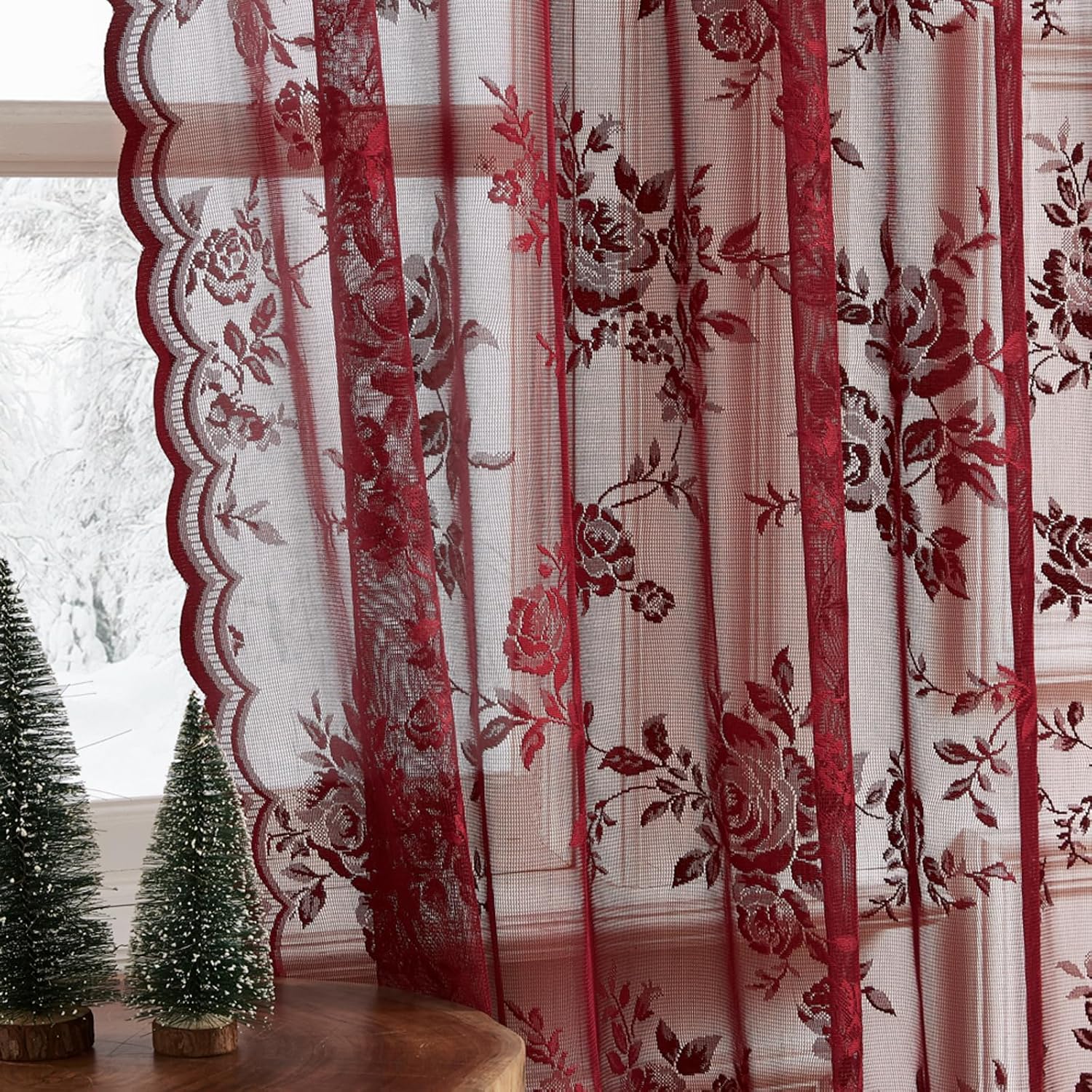 1 pc Burgundy Lace Curtains 45 - Home Office Rate avaliação e preço