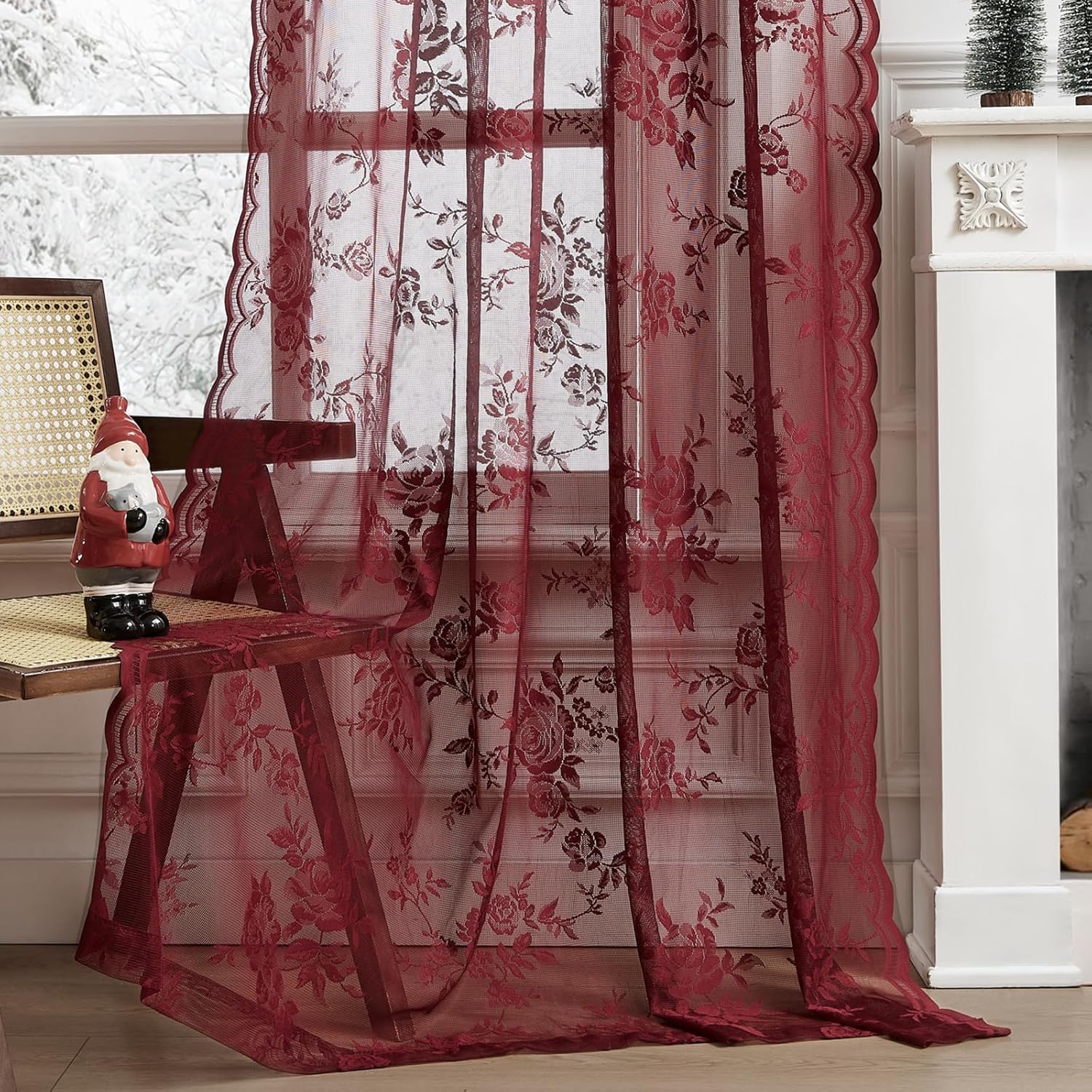 1 pc Burgundy Lace Curtains 45 - Home Office Rate avaliação e preço