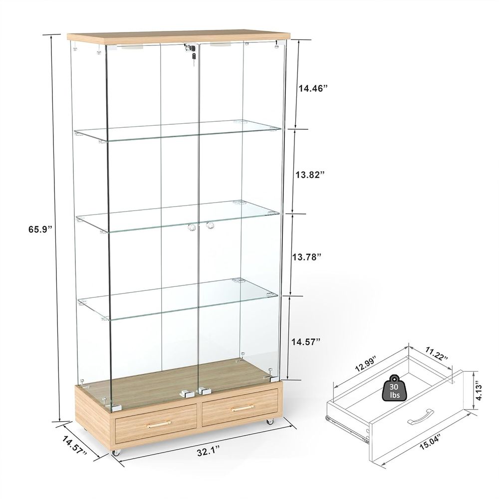 4-Tier Glass Cabinet with LED  - Home Office Free avaliação e preço