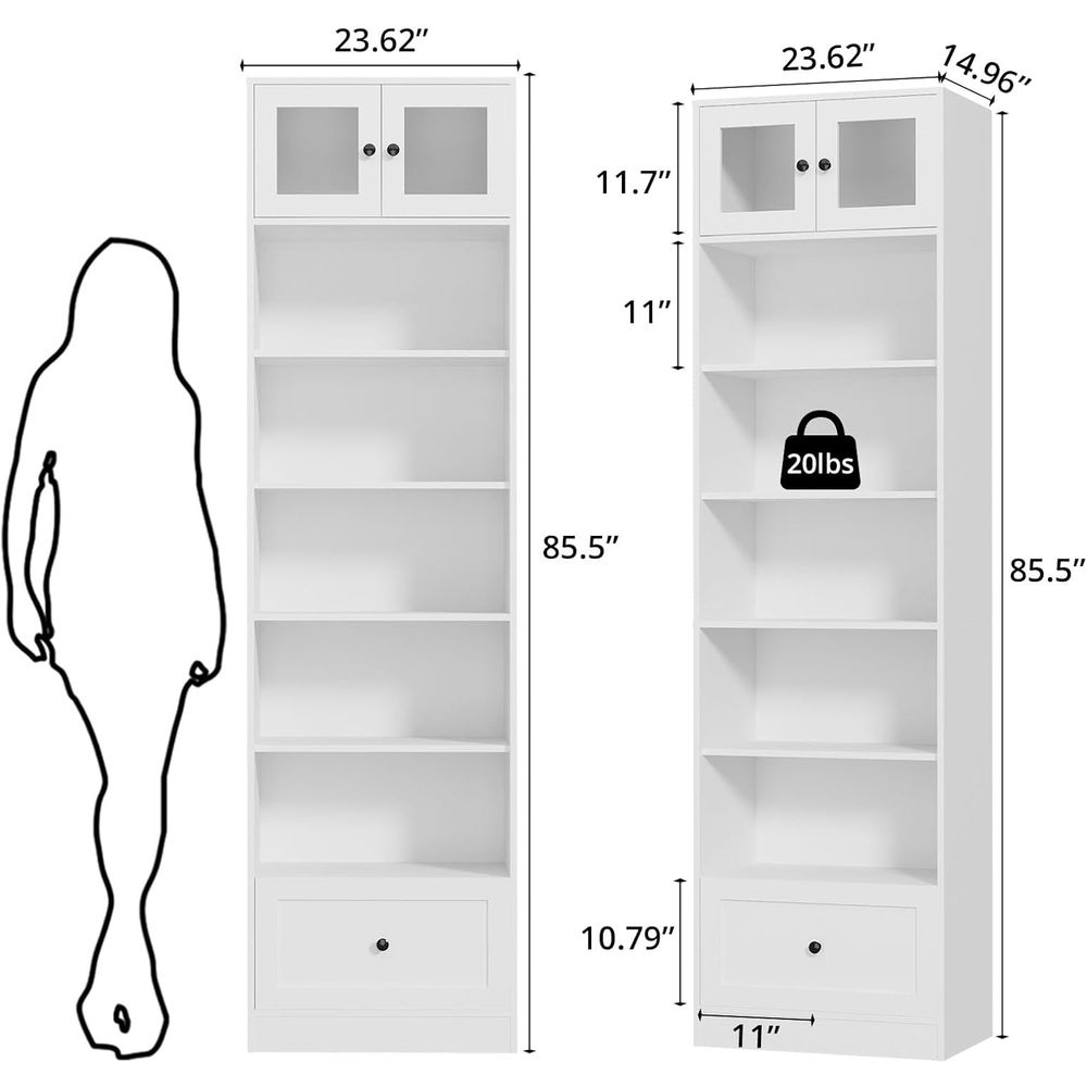 7-Tier Glass Door Bookcase, 85 - Home Office Free avaliação e preço