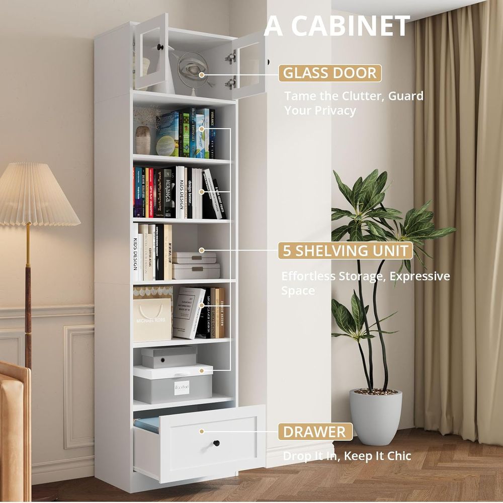 7-Tier Glass Door Bookcase, 85 - Home Office Free avaliação e preço