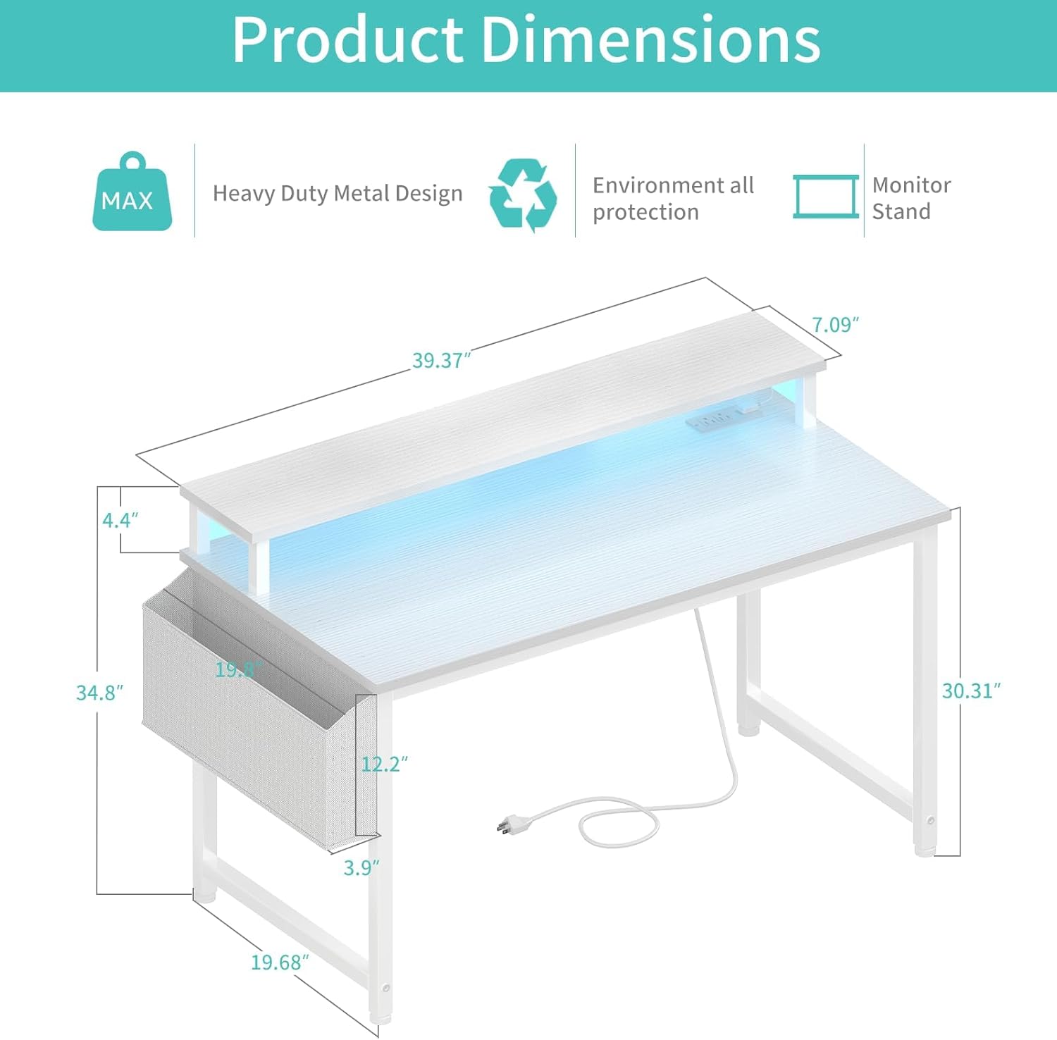 40 Inch Computer Desk with LED - Home Office Desks avaliação e preço
